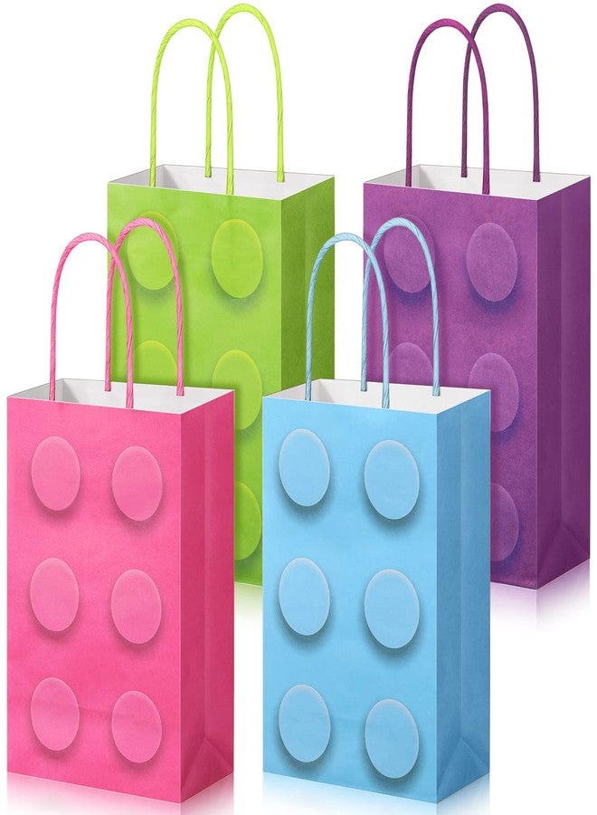 PerKoop 24 Pieces Building Block Party Favor Bags, Bricks Candy Treat Paper Bags, Party Gift Goodie Bags with Handle for Girls Building Block Birthday Baby Shower Decoration Supplies(Simple) - Image 1